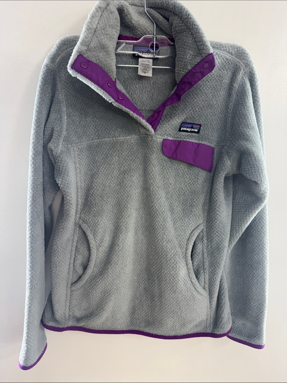 Patagonia Gray Fleece Pullover with Purple Accents